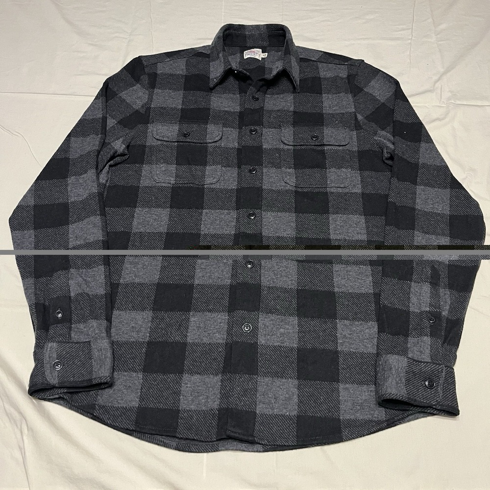 Faherty Legend Sweater Shirt Mens M Charcoal Buffalo Plaid Long Sleeve Button Up